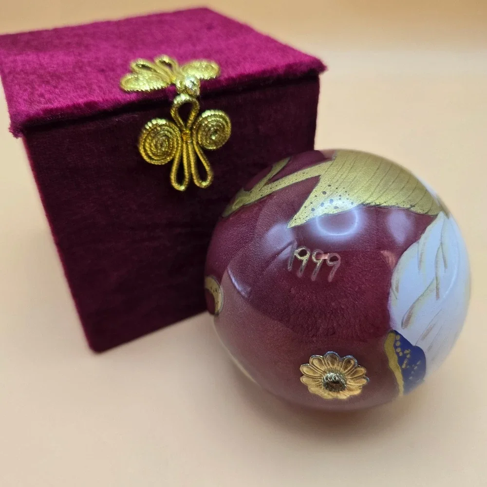 Li Bien‎ 1999 Angel with Lute Hand Painted Glass Christmas Ornament with Box